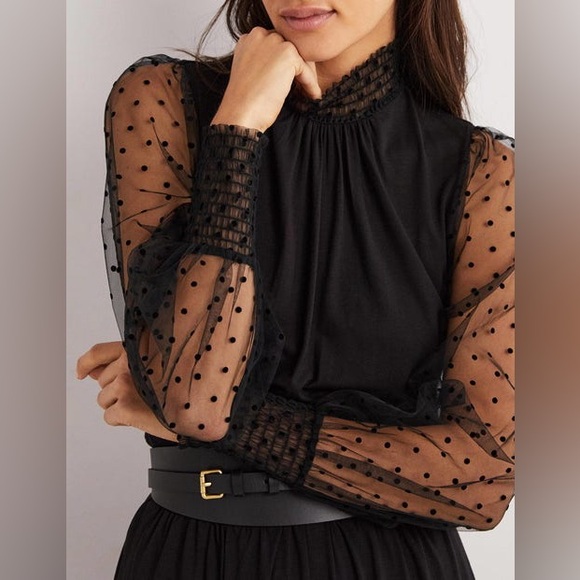 NWT Boden Black Polka Dot Tulle Sleeve Midi Party Dress Size US 6R - Picture 5 of 8